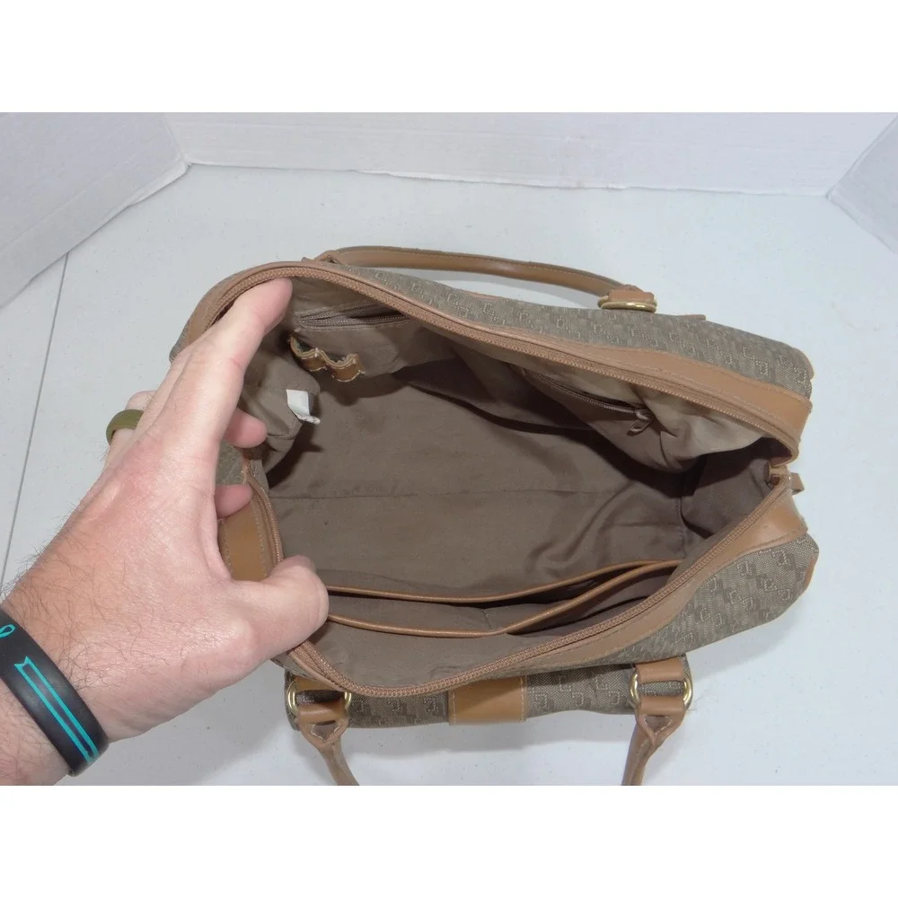 CL America Monogram Canvas Satchel Bag Brown Tan Front Organizer Pocket 3765